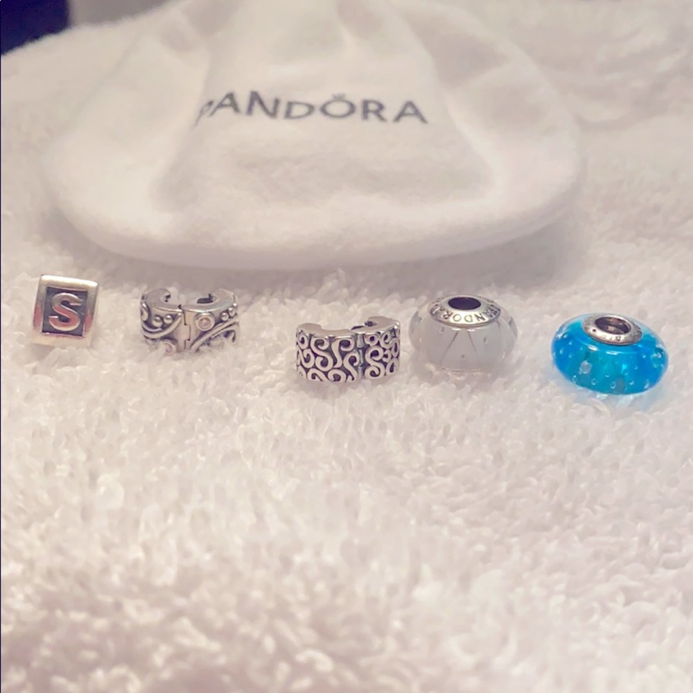 5 gently used Pandora charms! 2 are clasps!